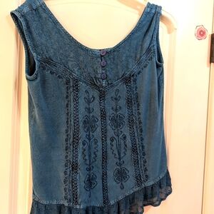 April Cornell Teal Embroidered Tank Top